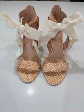 A D And Daughters beige snakeskin thick heels with bow tie